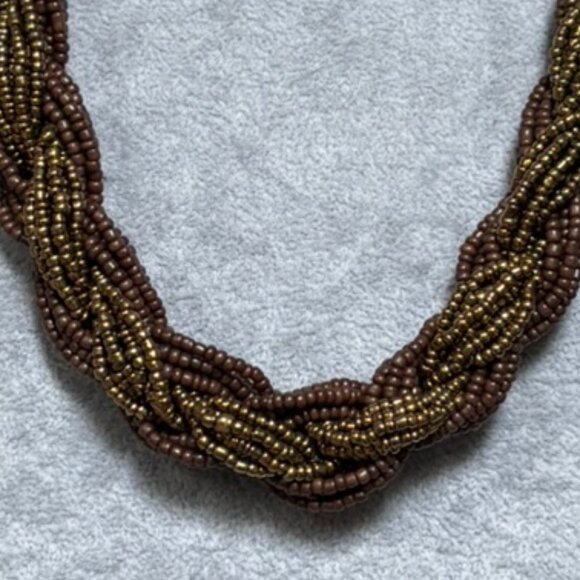 Multi Strand Mutli Broun glass Seed Bead Braided Necklace Earring Set - Picture 2 of 3